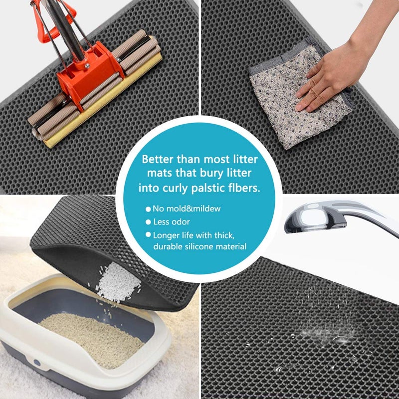 kaxionage Large Cat Litter Box Mat: Easy Clean Kitty Litter Trapping Mat for Floor, Plastic Cat Box Pad (24 * 30in-grey-1) - Image 5